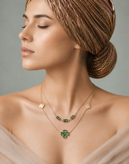 Emerald Green Clover Layered Necklace