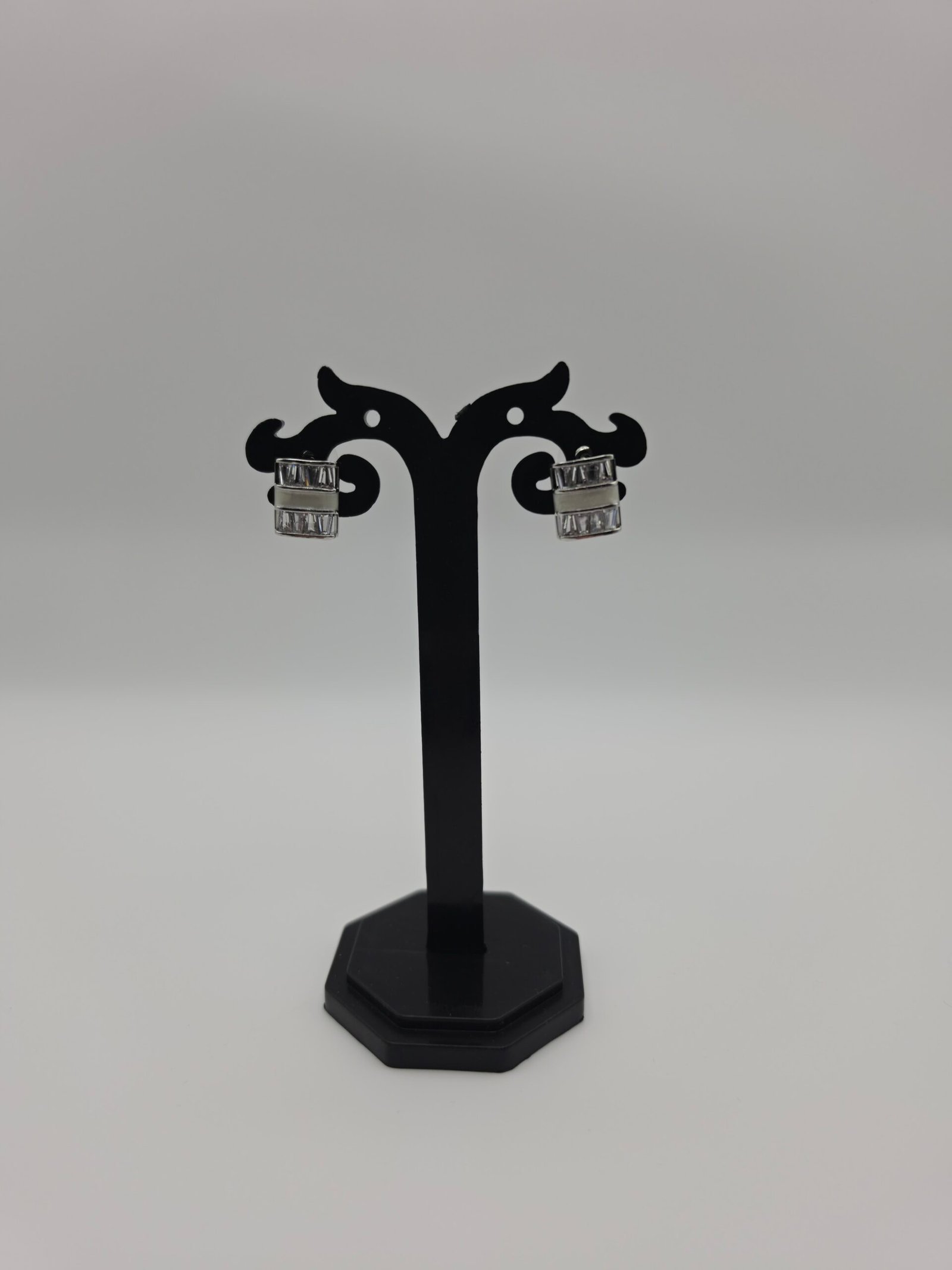Silver Baguette Crystal Stud Earrings