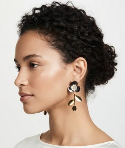 Modern Leaf and Flower Gold Earrings