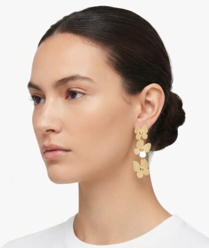 Elegant Gold Plated Triple Butterfly Drop Earrings
