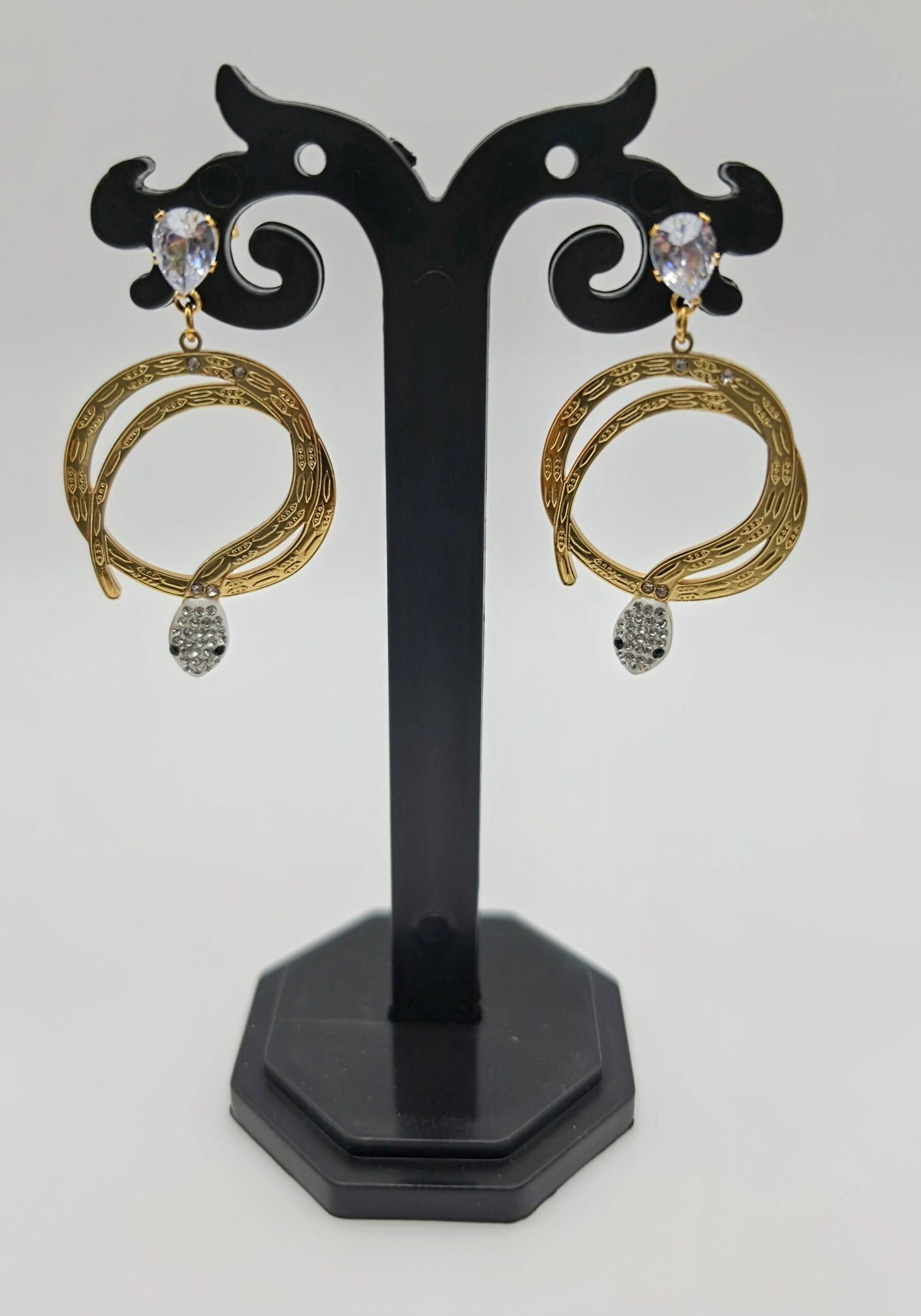 Boho Snake Statement Drop Earrings Gold Plated - Image 2