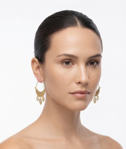 Gold Plated Hoop Earrings With Dainty Leaf Charms