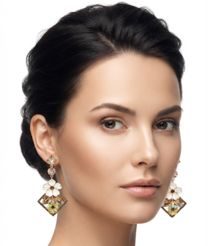 Elegant Rose Gold & Topaz Crystal Floral Dangle Earrings