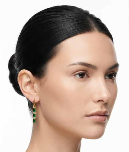 ​Gold Tone Emerald Crystal Drop Hoop Earrings